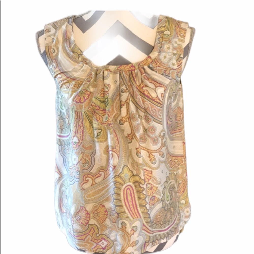 Talbots 100% Silk Blouse Size 2P Pink & Green NWT